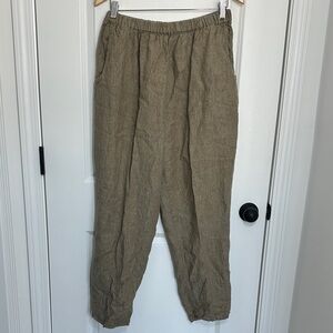 Flax by Jeanne Engelhart Women’s Pull-On Linen  Pants Olive L